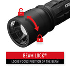Coast XP11R LED Torch Beam lock - Black flashlight with Beam Lock feature on a white background