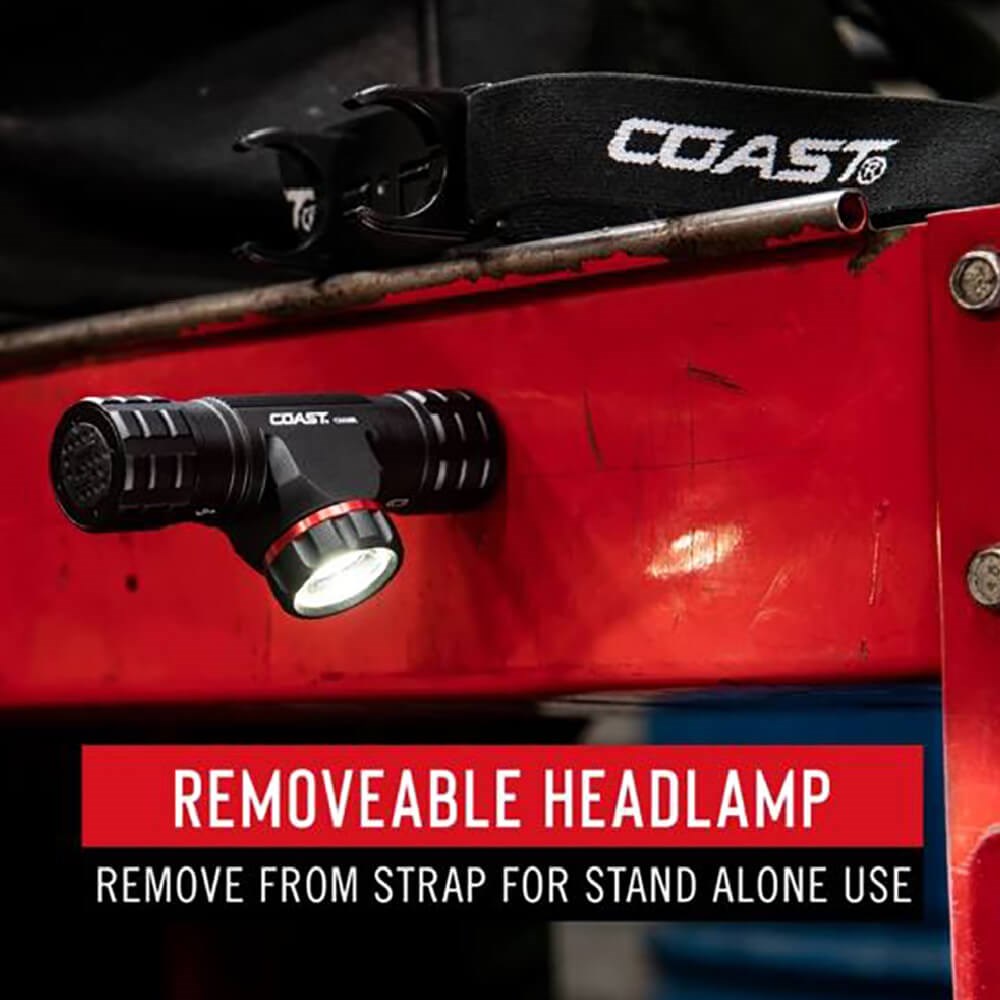 Coast XPH30R LED Torch - Removeable headlamp attached to a toolbox with a magnet.