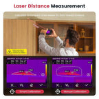 KAIWEETS thermal imaging camera Person using a laser distance measurement tool with digital display in a home setting.