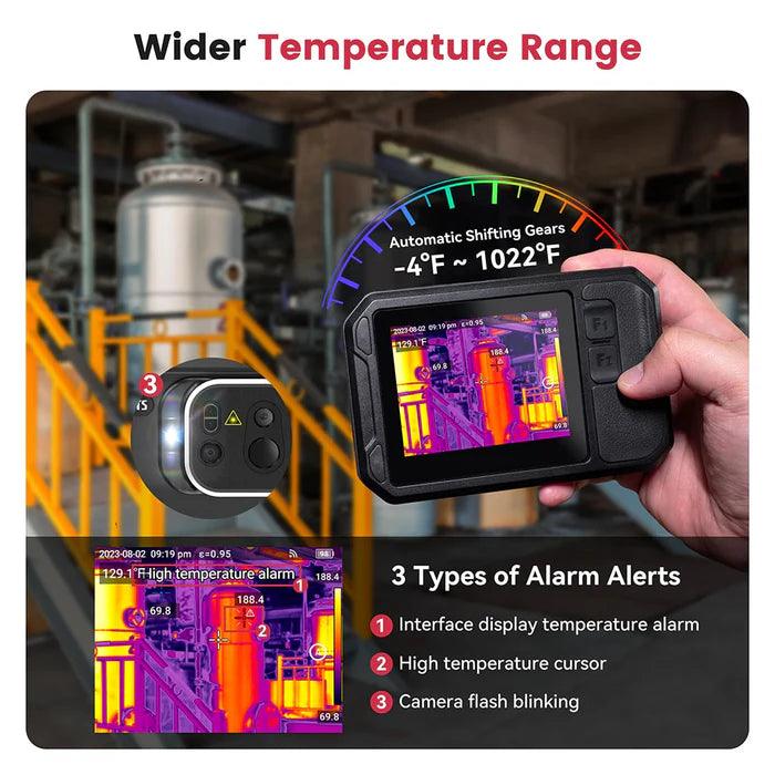 KAIWEETS thermal imaging camera Thermographic camera with display showing temperature readings in an industrial setting.